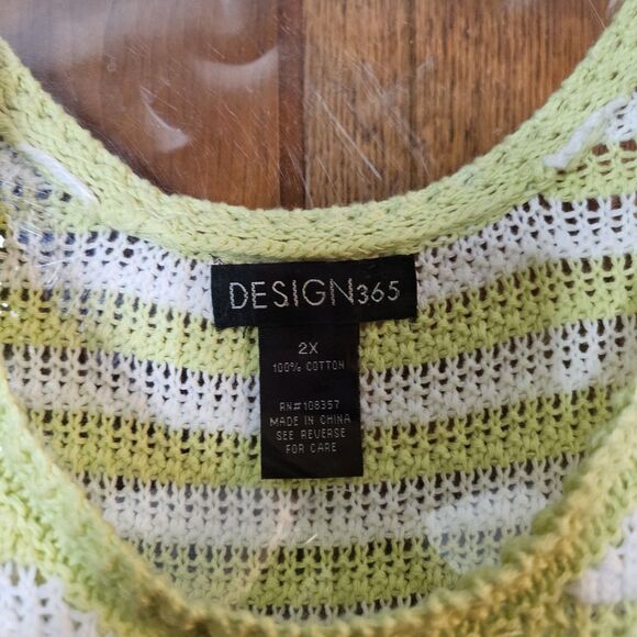 Women’s Sleeveless Lime Green And White Striped Knitted Top Design 365 Size 2x - Picture 6 of 6
